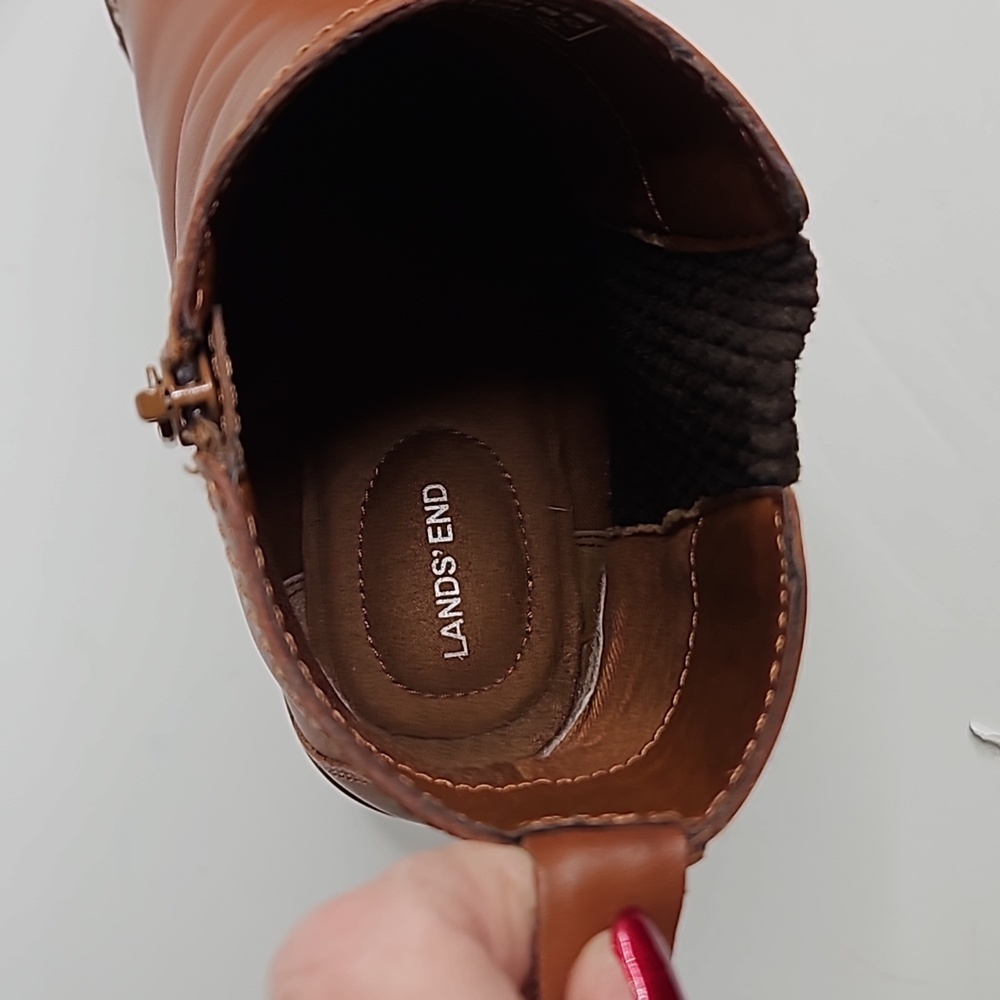 Lands' End Women's Side Zip Lug Sole Brown Chelsea Boot Size 9D (Wide) - Picture 10 of 11